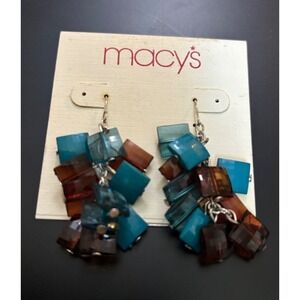 Macy's‎ Dangle Earrings Colorful Cubes Blue Brown